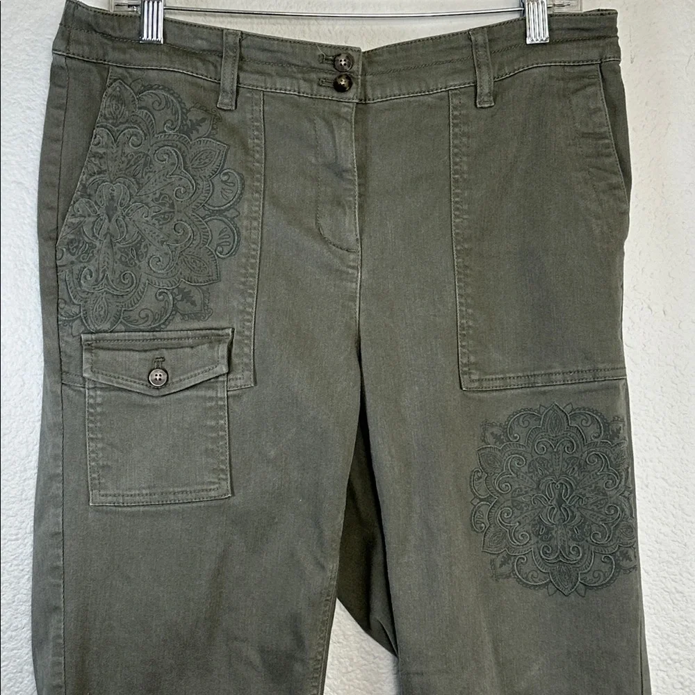 J. Jill Pants‎ Womens 16P Green Embroidered Cargo Utility Pants Boho